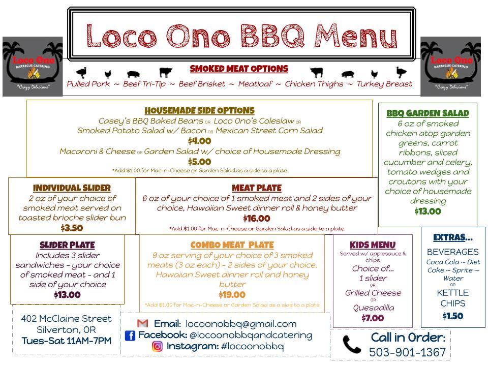 Loco Ono - BBQ and Catering General Menu