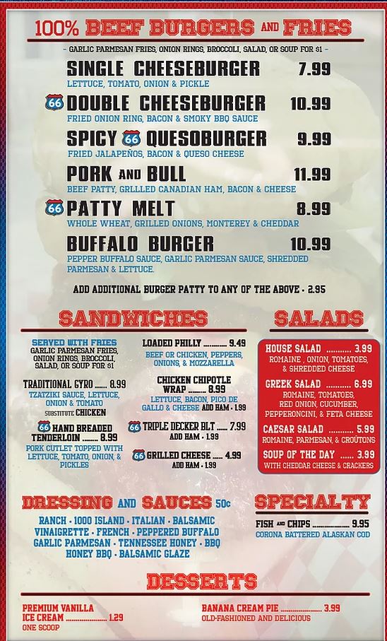 66 Sports Bar & Restaurant General Menu