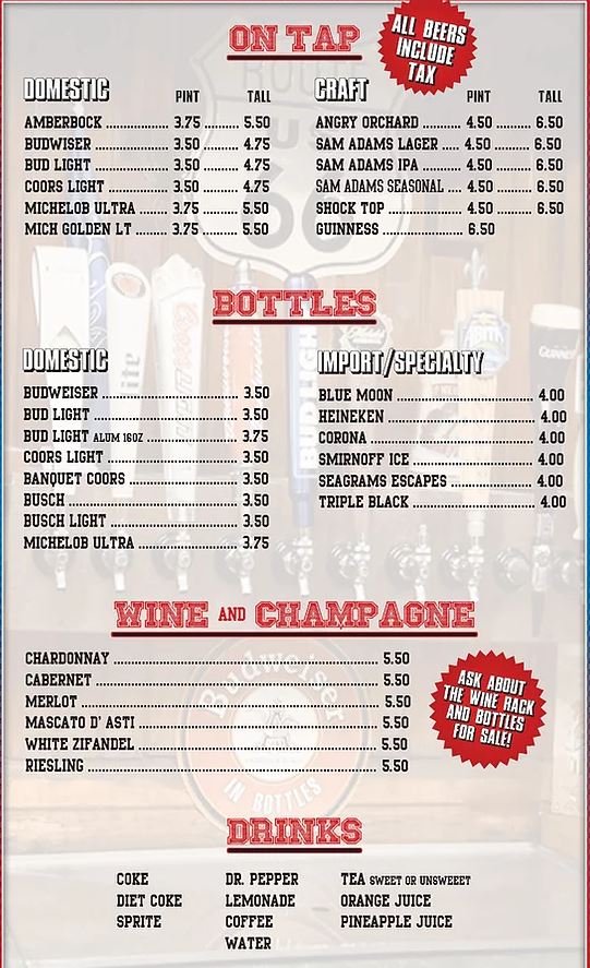 66 Sports Bar & Restaurant General Menu