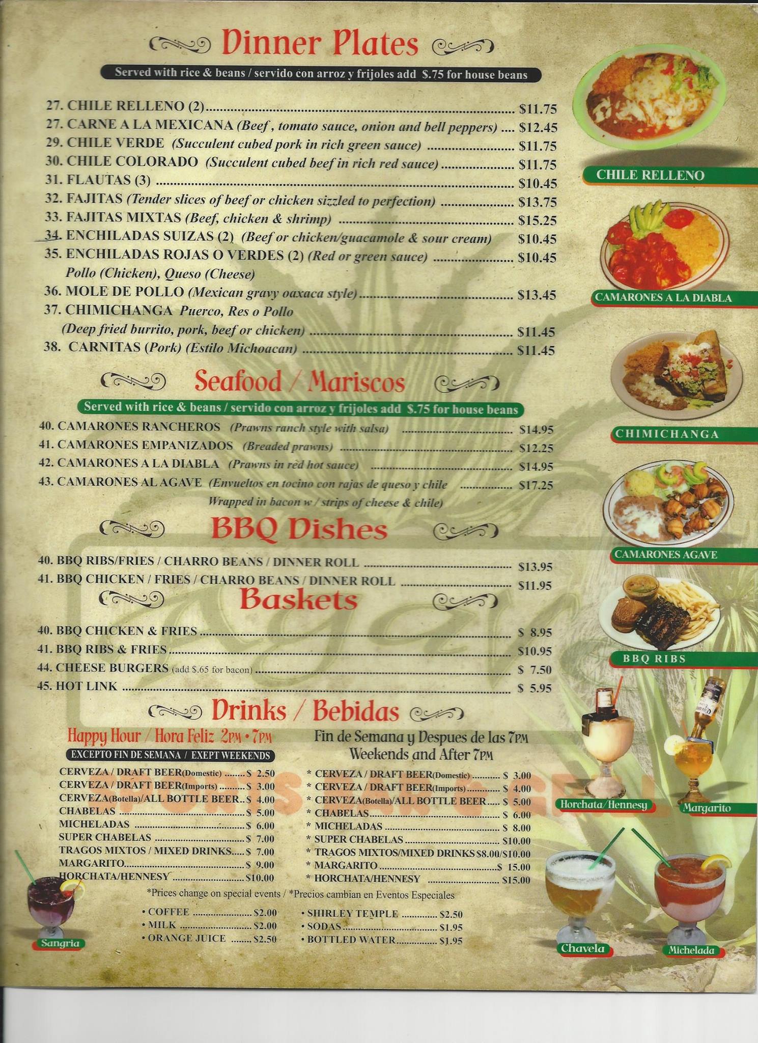 Agave Sports Bar & Grill Dinner Menu