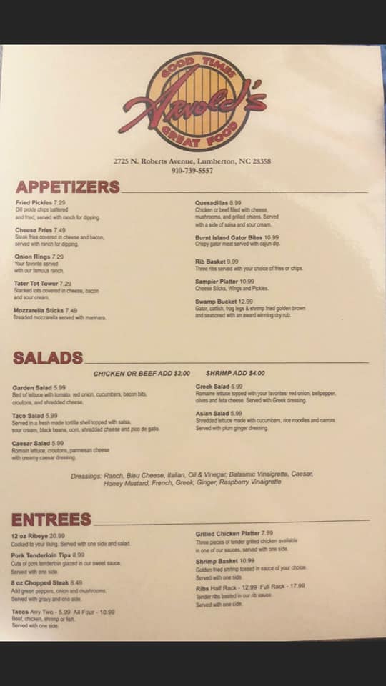 Arnold's General Menu