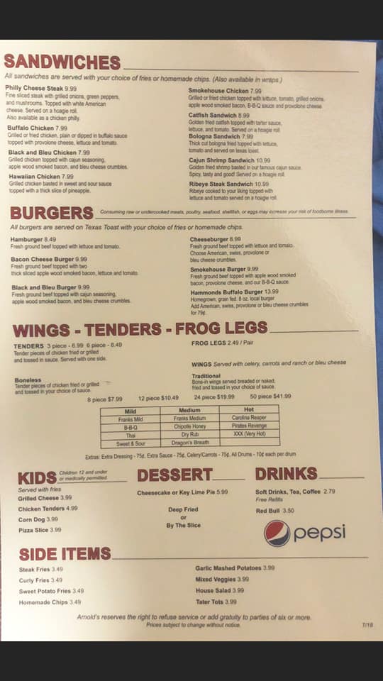 Arnold's General Menu