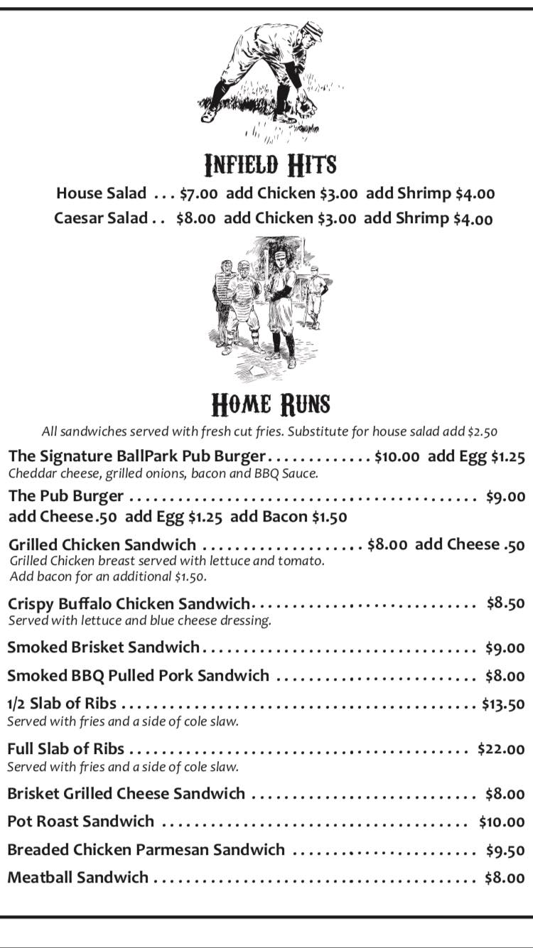 Ballpark Pub General Menu