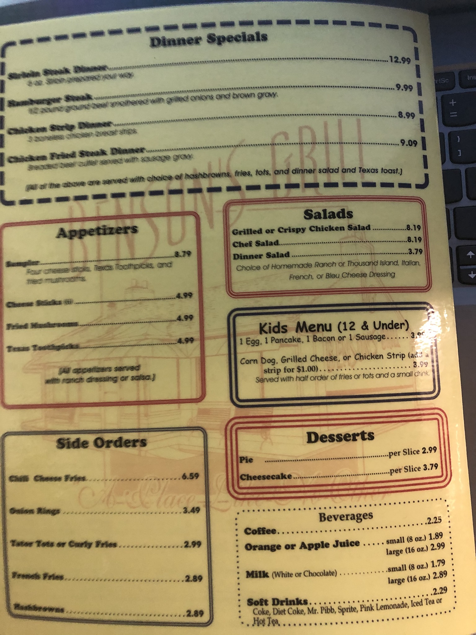 Benson's Grill General Menu