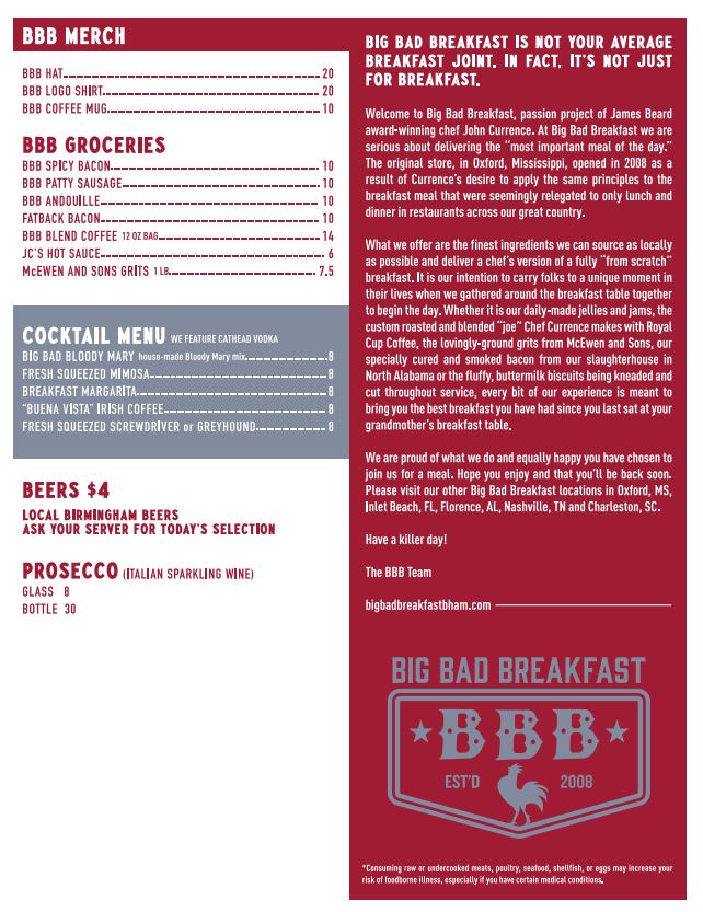 Big Bad Breakfast General Menu