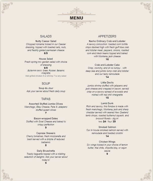 Black Sheep Bistro General Menu