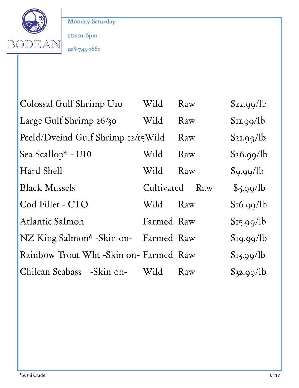 Bodean General Menu