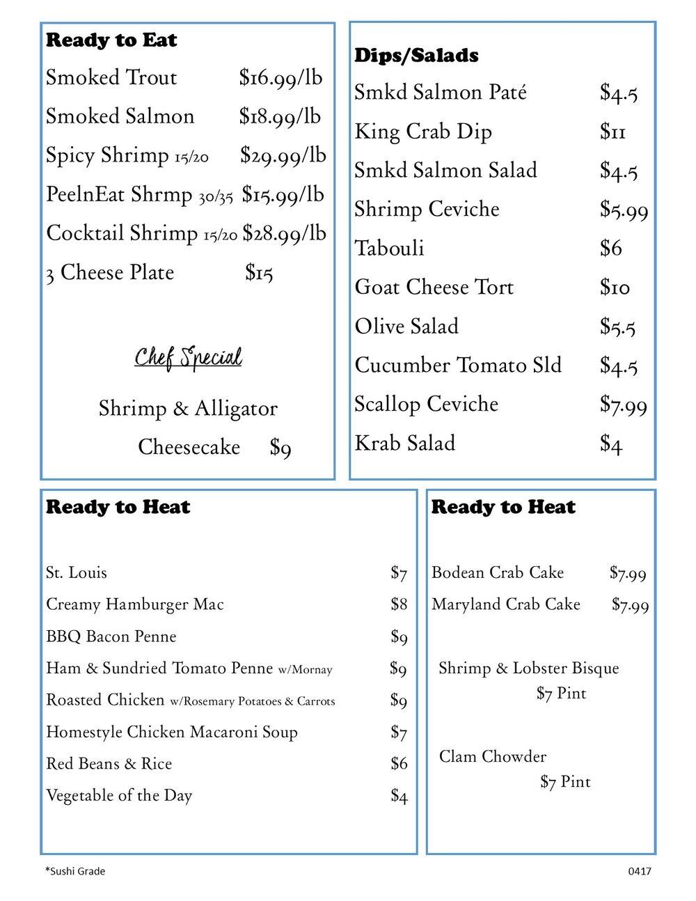 Bodean General Menu