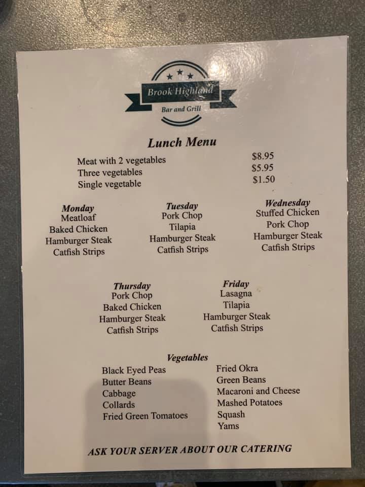 Brook Highland Bar & Grill General Menu