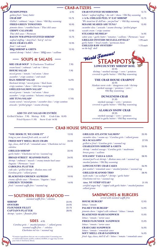 Charleston Crab House - Market Street General Menu