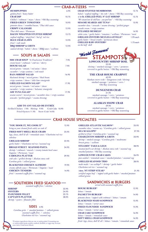 Charleston Crab House - Shem Creek General Menu