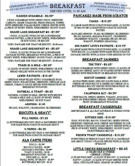 Chickanellas Breakfest Menu