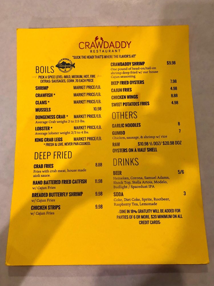 Crawdaddy General Menu