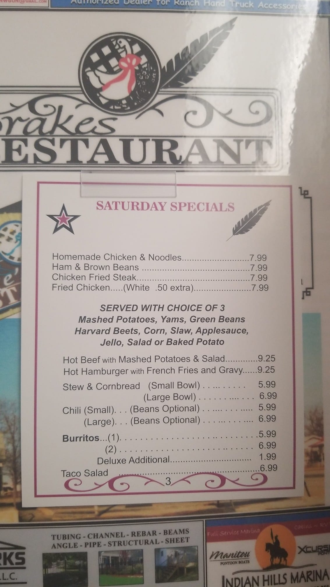 Drake's Restaurant General Menu