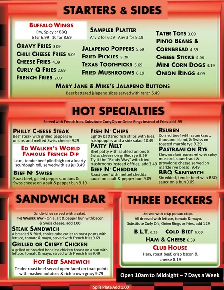 Ed Walker's Drive-In & Restaurant General Menu