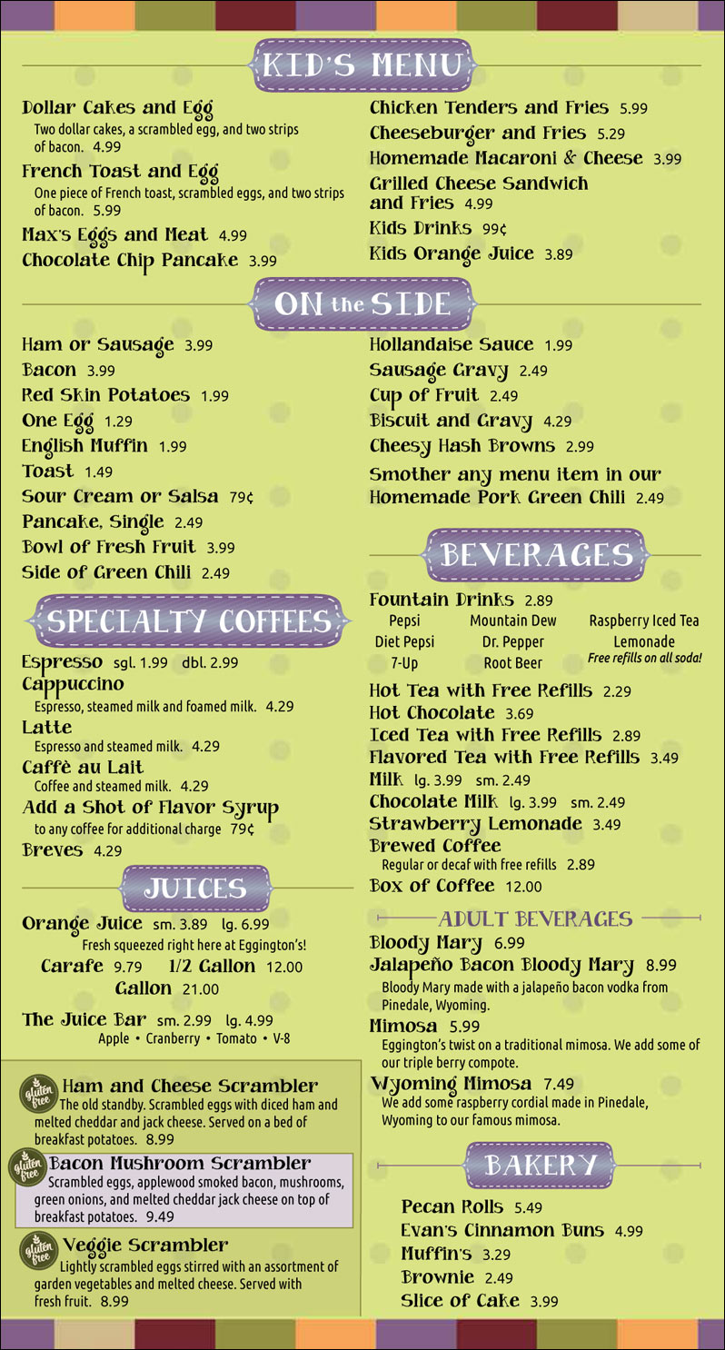 Eggington's Kids Menu