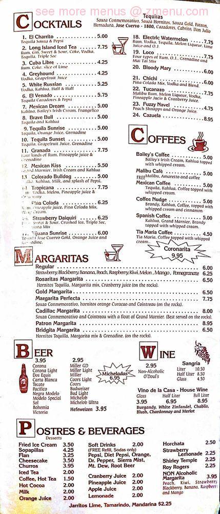 El Charrito General Menu