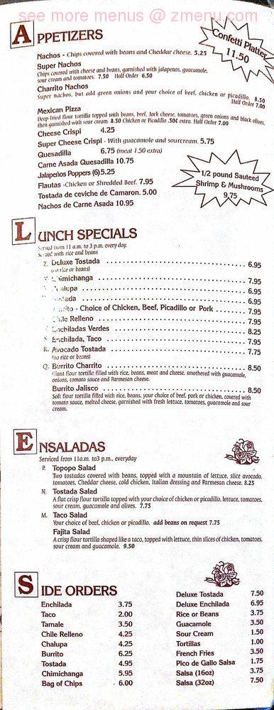 El Charrito General Menu