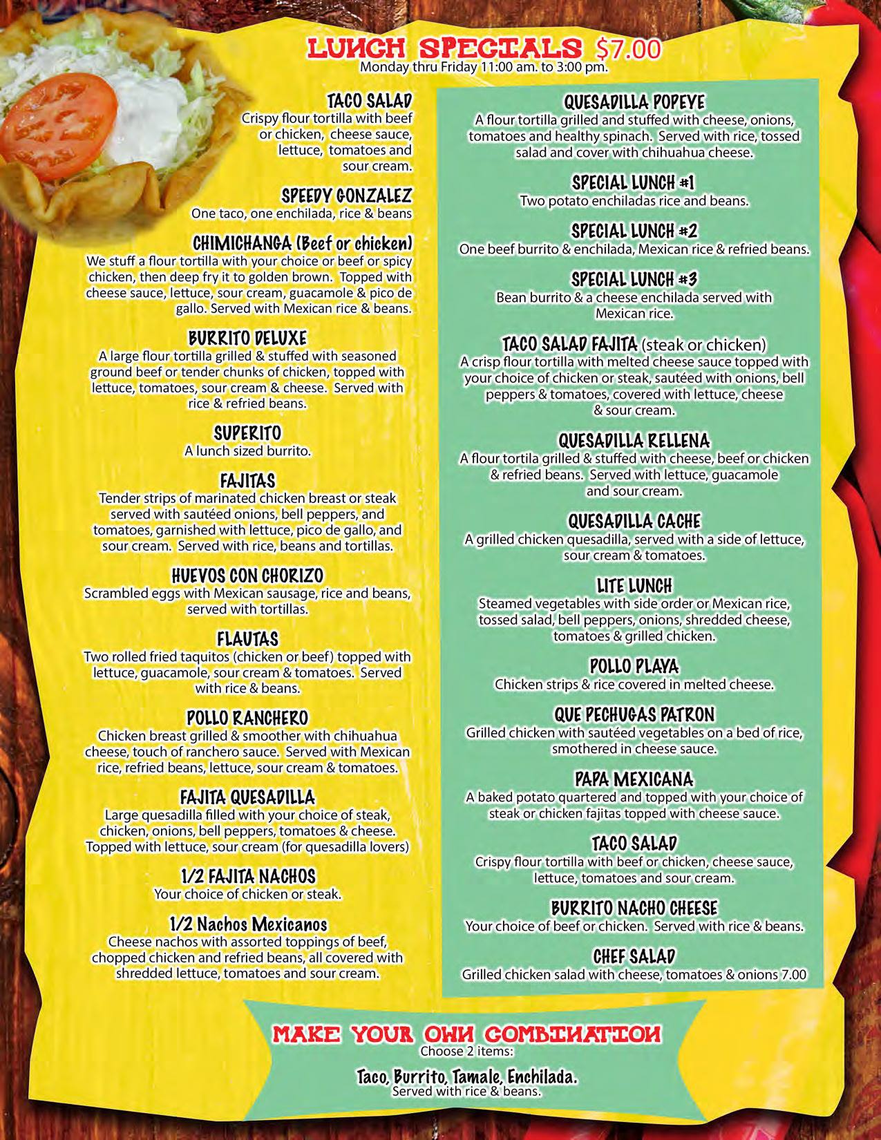 El Mexicano Mexican Grill Lunch Menu