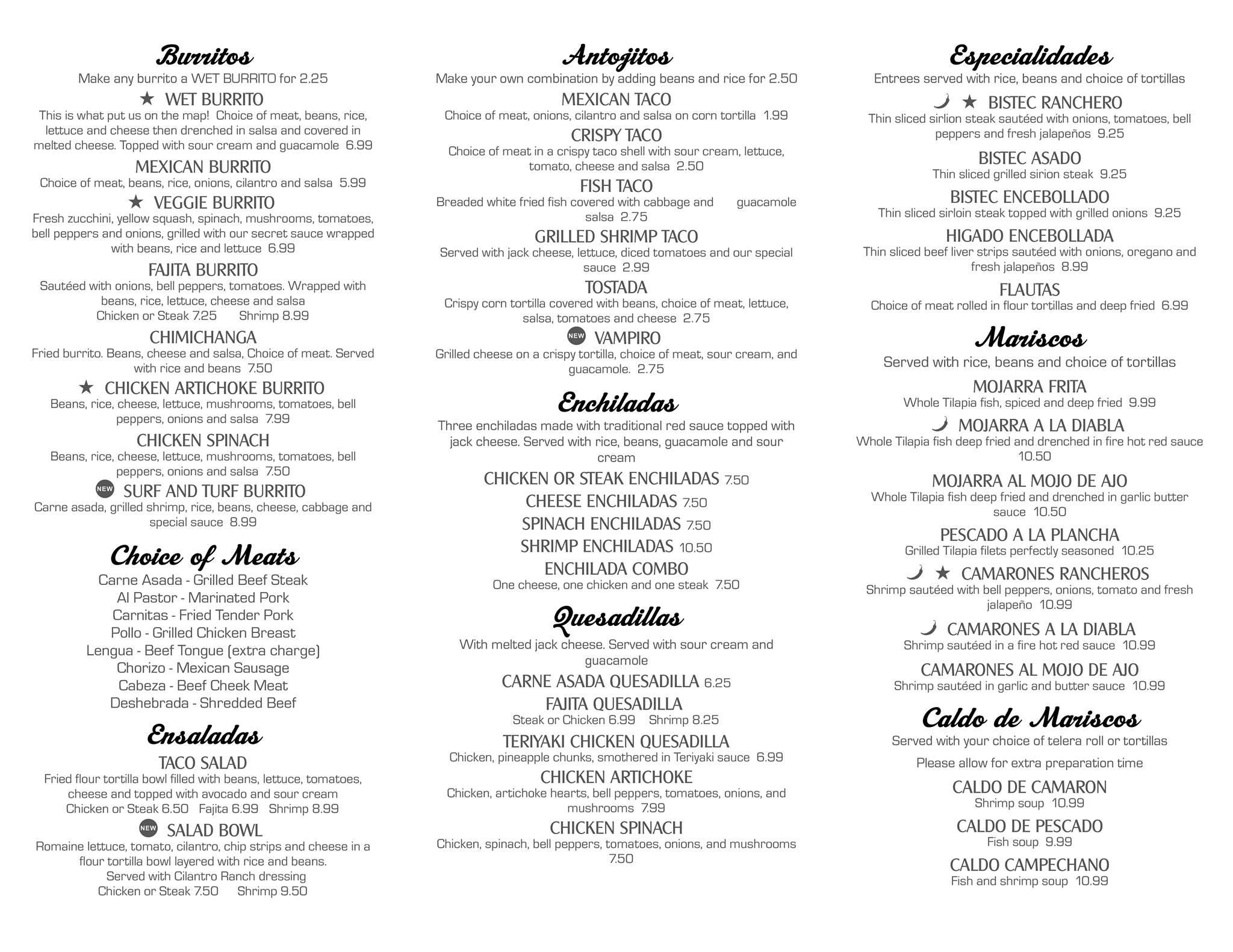 El Rio Verde Restaurant General Menu