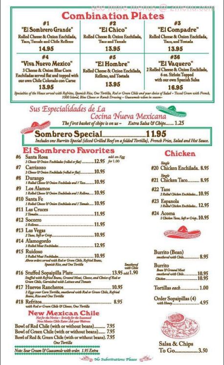 El Sombrero Restaurant General Menu