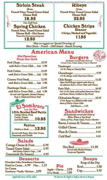 El Sombrero Restaurant General Menu