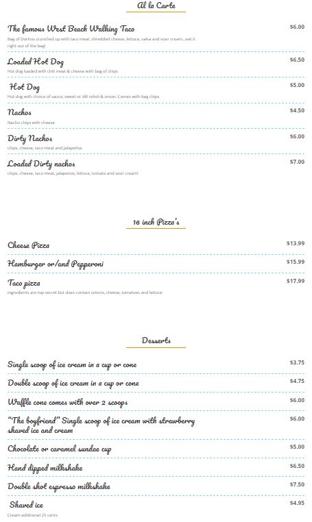 Flip Flop Deli Shop General Menu