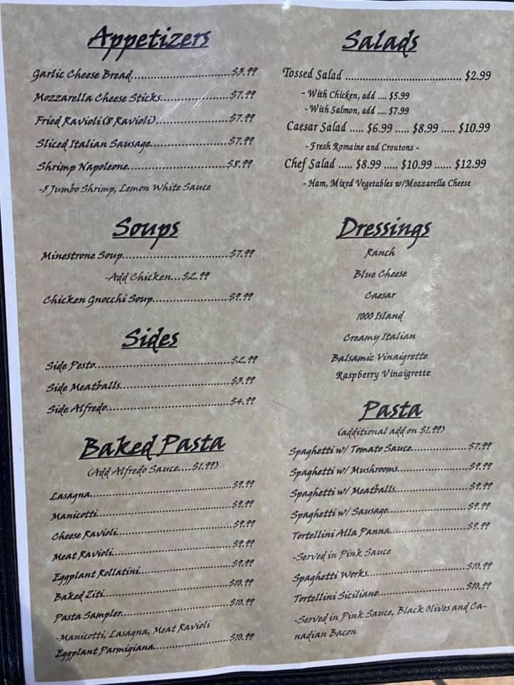 Fratelli's Italian grill General Menu