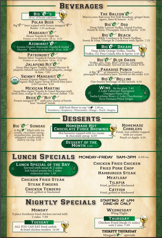 George’s Restaurant Bar & Catering General Menu