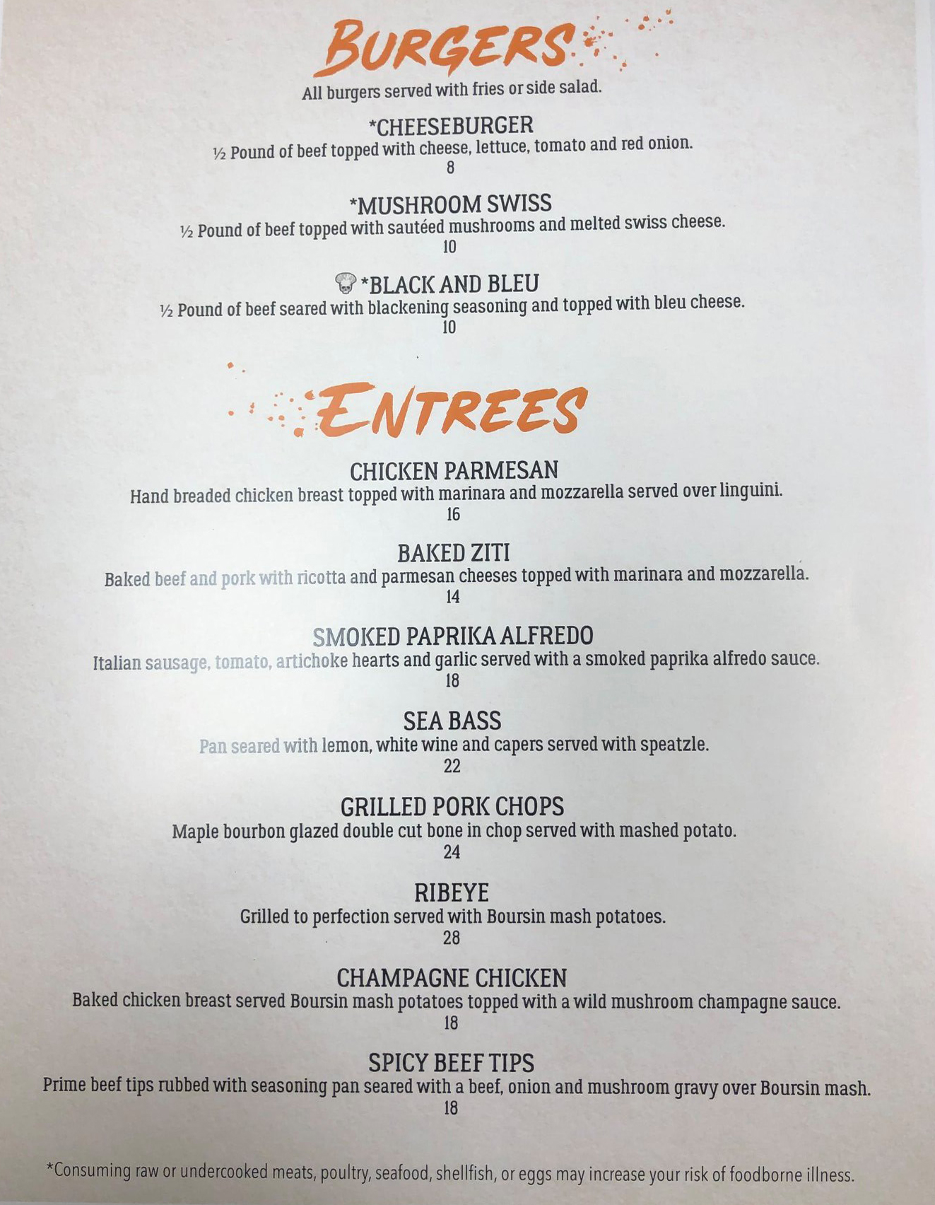 Grand Lake Public House Dinner Menu