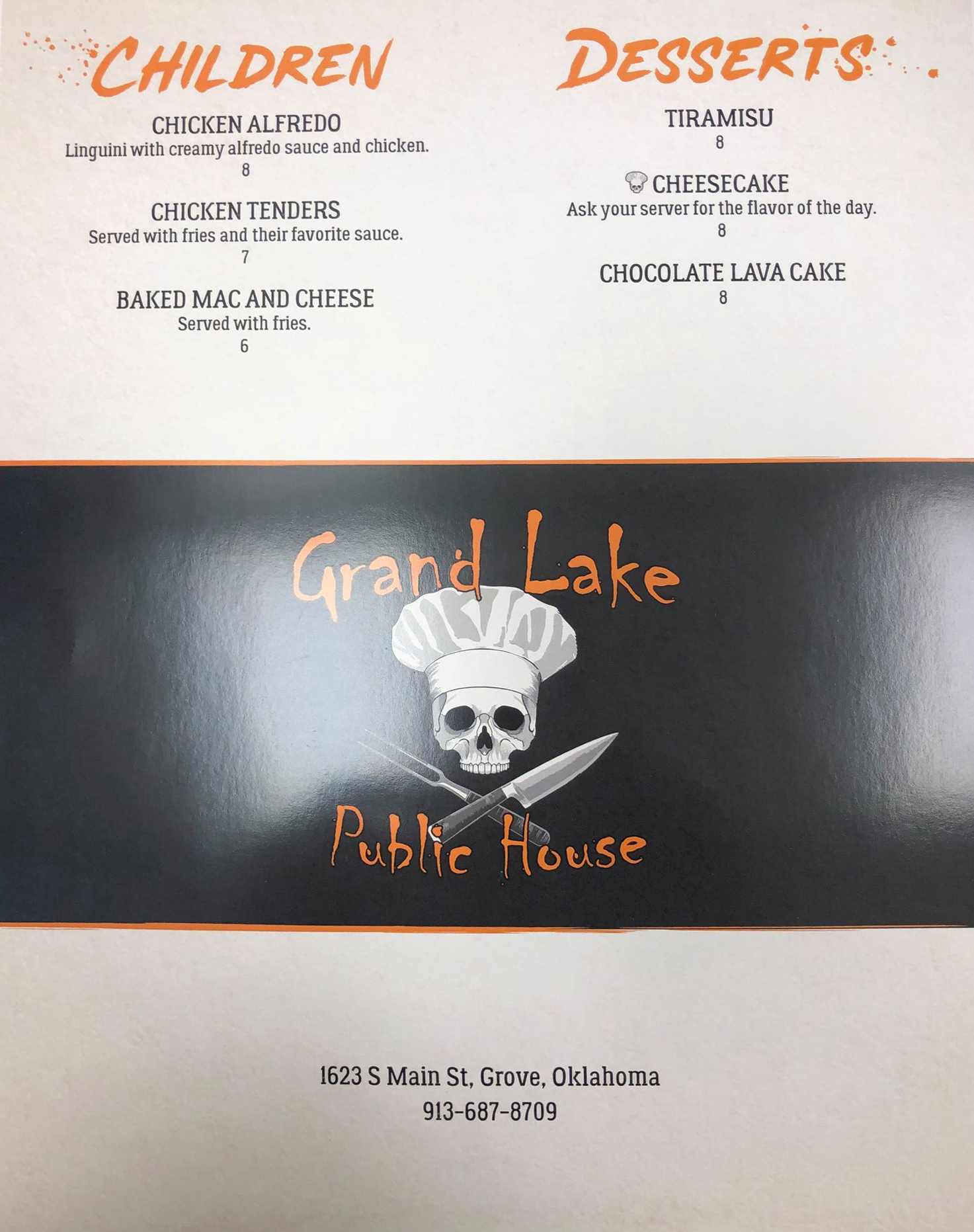 Grand Lake Public House Kids Menu