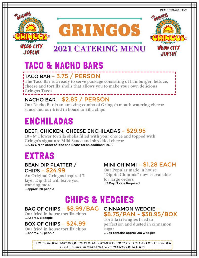 Gringos General Menu