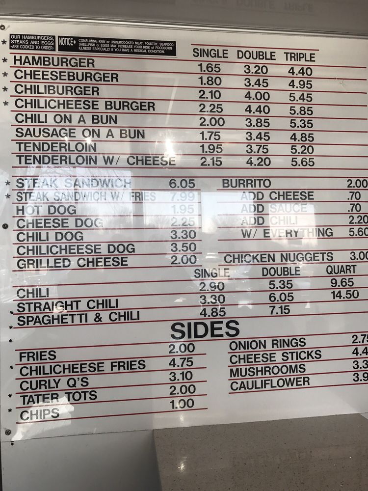 Hayes Hamburger & Chili General Menu