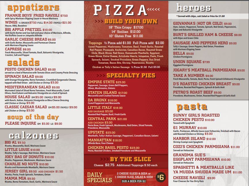 J C's New York Pizza Department General Menu