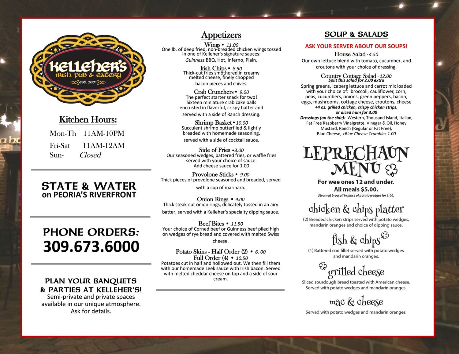 Kelleher's Irish Pub & Eatery General Menu