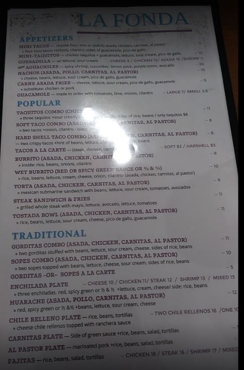 La Fonda Of Inglewood Restaurant & Cafe General Menu