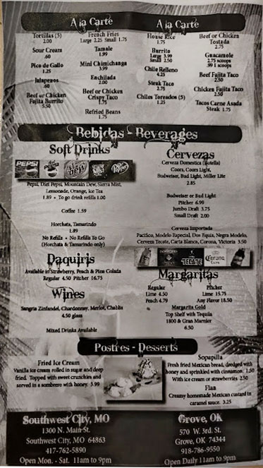 Las Palmeras General Menu