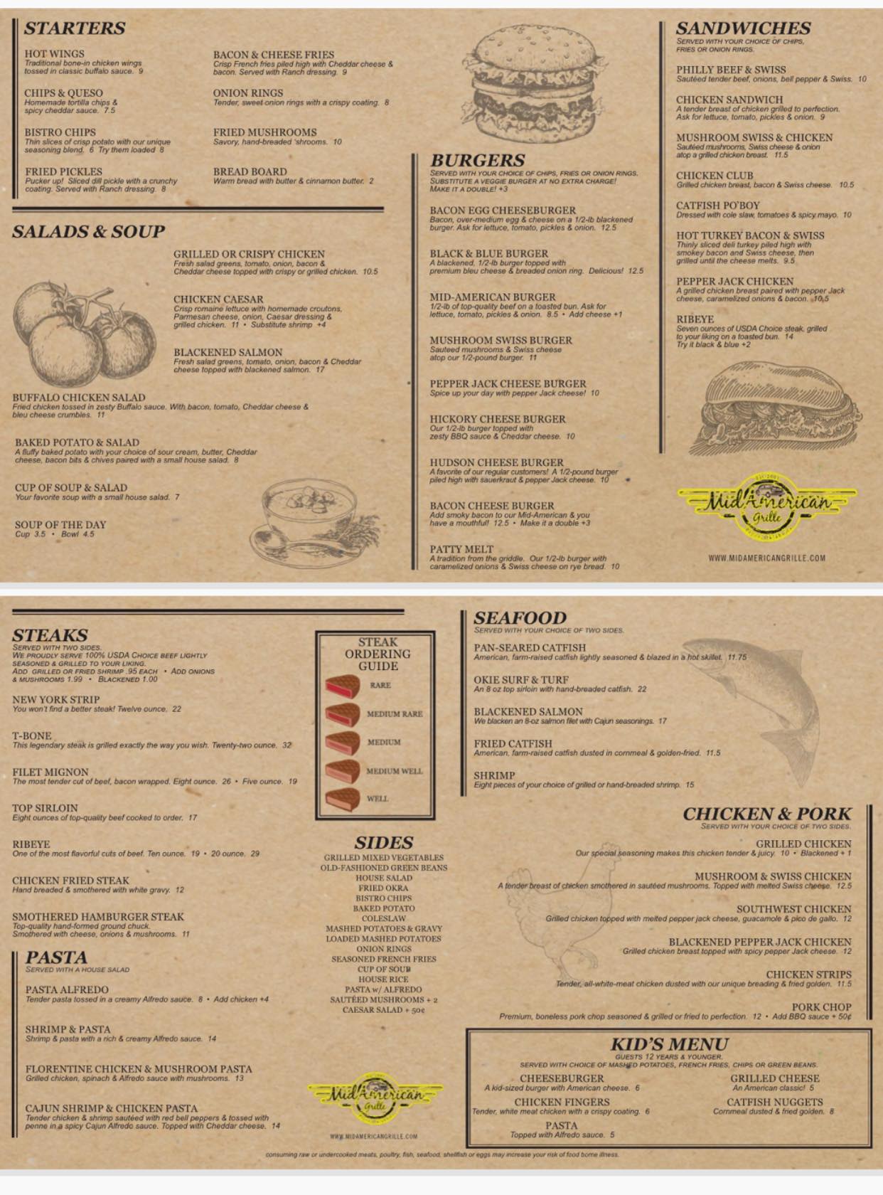 Mid-American Grille General Menu