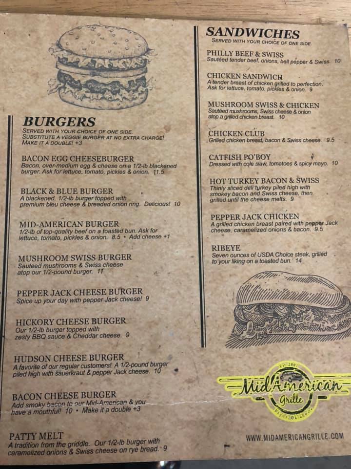 Mid-American Grille General Menu