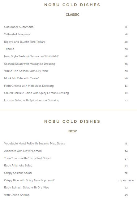 Nobu General Menu