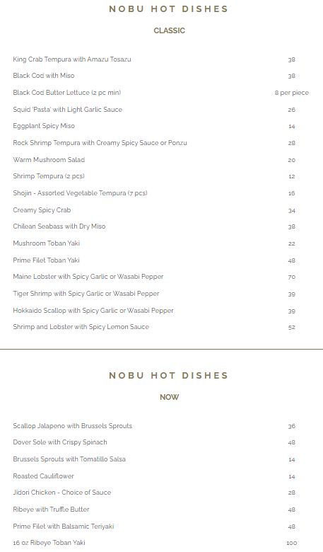 Nobu General Menu