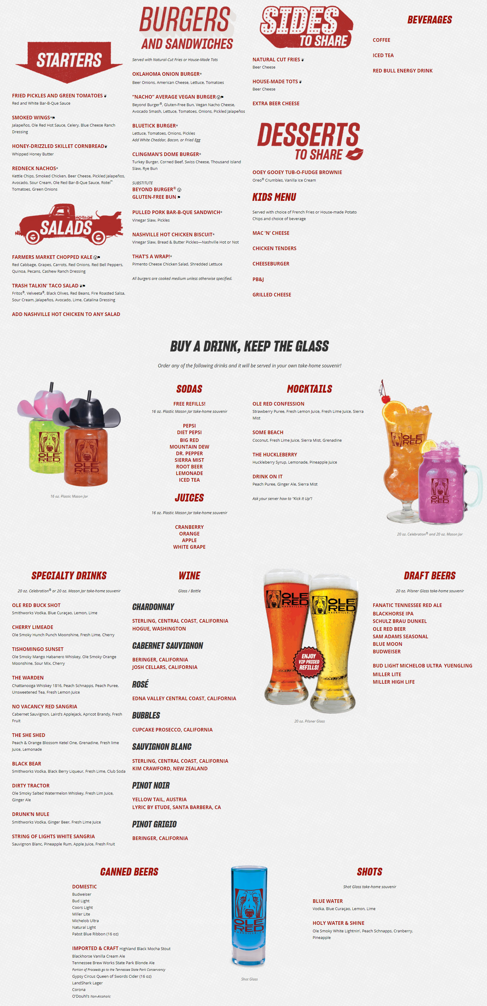 Ole Red General Menu