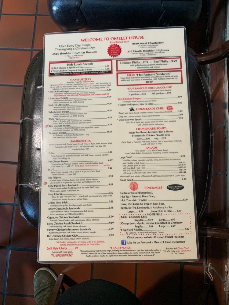 Omelet House General Menu