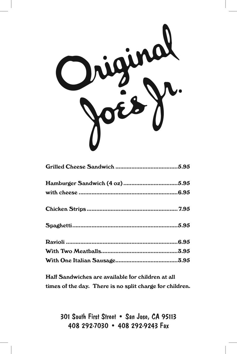 Original Joe's General Menu