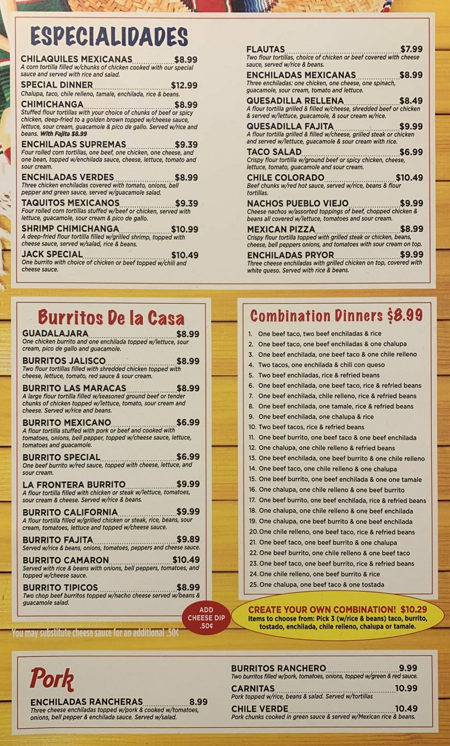 Pueblo Viejo General Menu