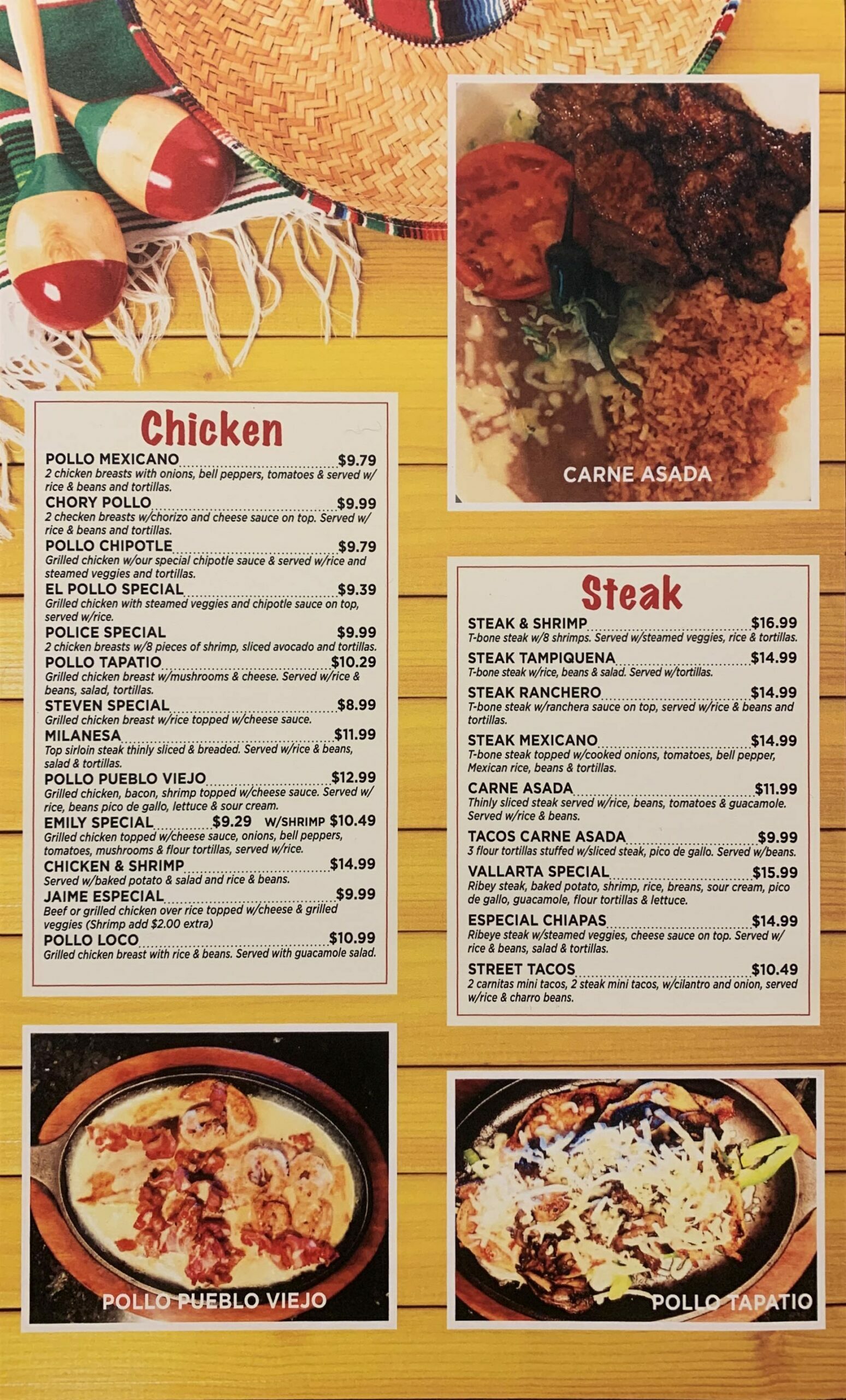 Pueblo Viejo General Menu