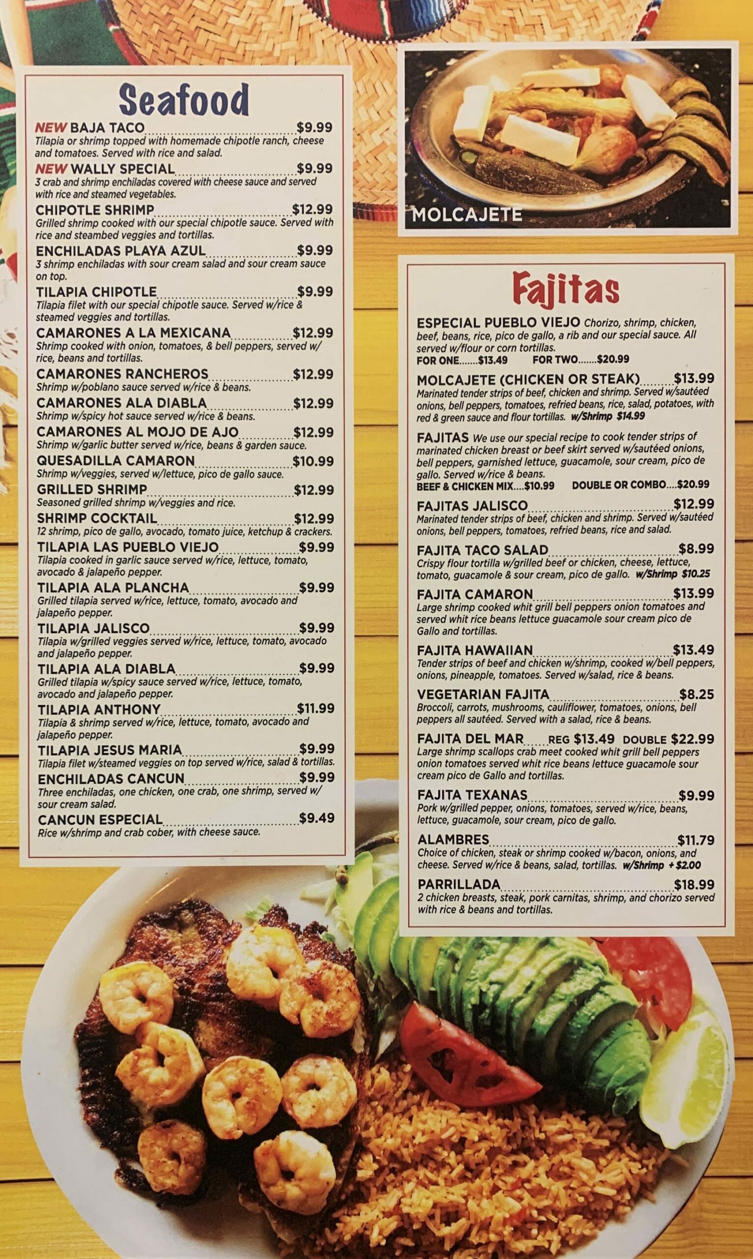 Pueblo Viejo General Menu