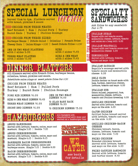 Smokebox BBQ General Menu