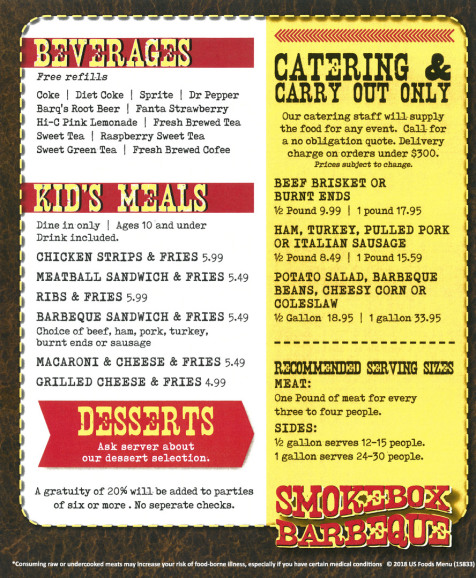 Smokebox BBQ General Menu