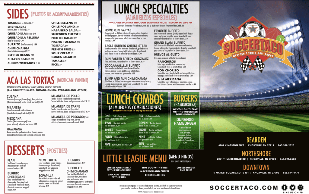 Soccer Taco Market Square General Menu